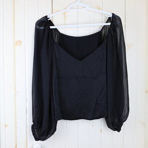 2/$20 Black Top with Transparent Balloon Sleeves